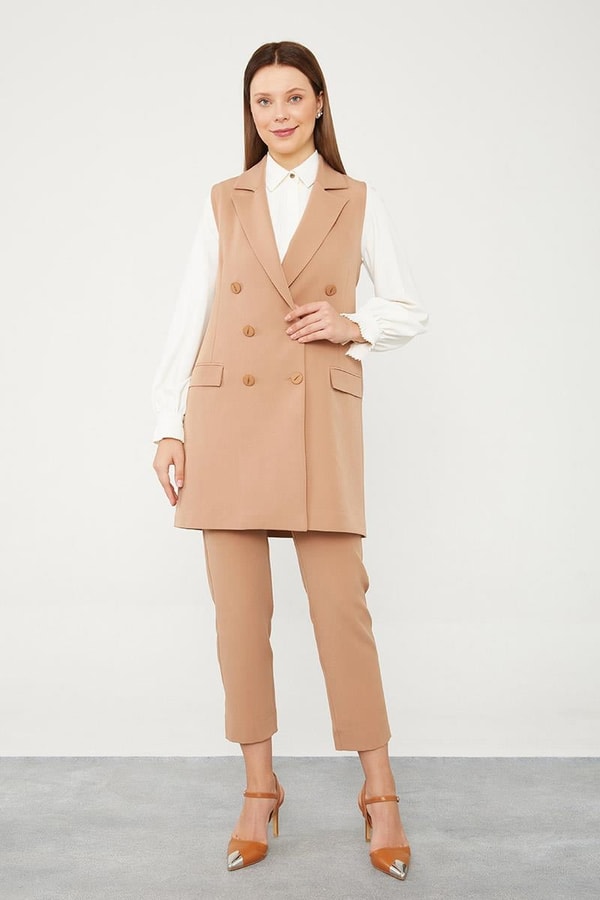 LevidorLevidor Camel Kruvaze Kesim Yelek Pantolon Takım