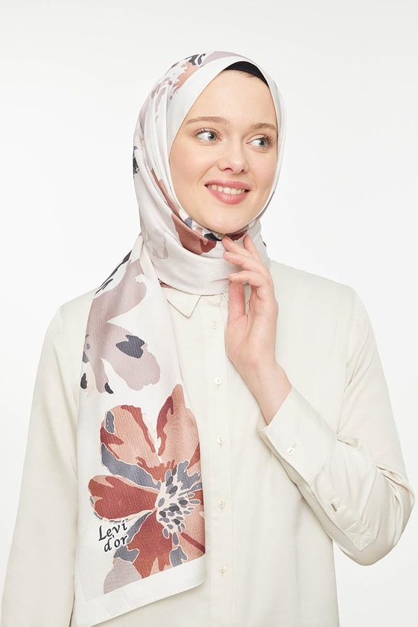 LevidorLevidor Çikolata Kahve Çiçek Baskılı Twill Şal