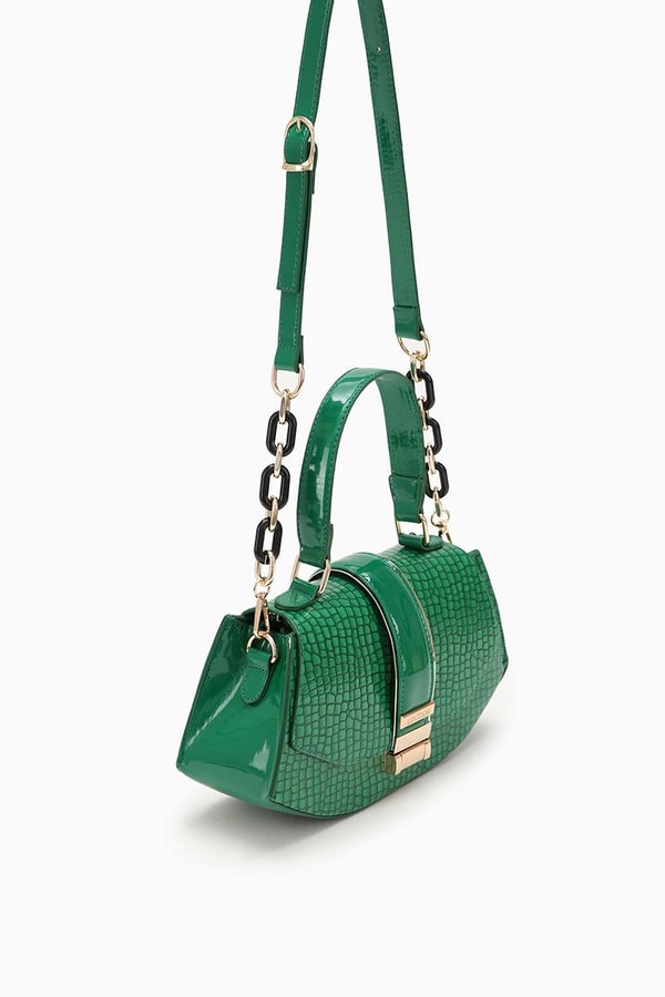 LevidorLevidor Çimen Yeşili Yılan Deri Desenli El Çantası