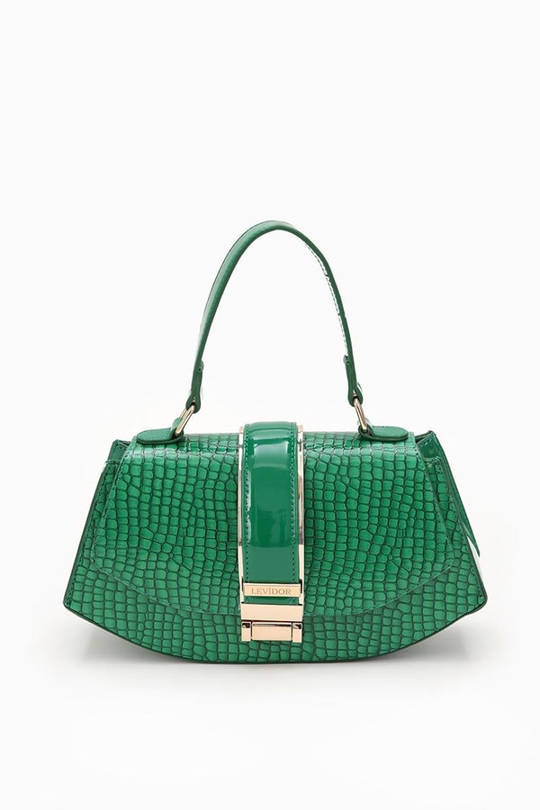 LevidorLevidor Çimen Yeşili Yılan Deri Desenli El Çantası