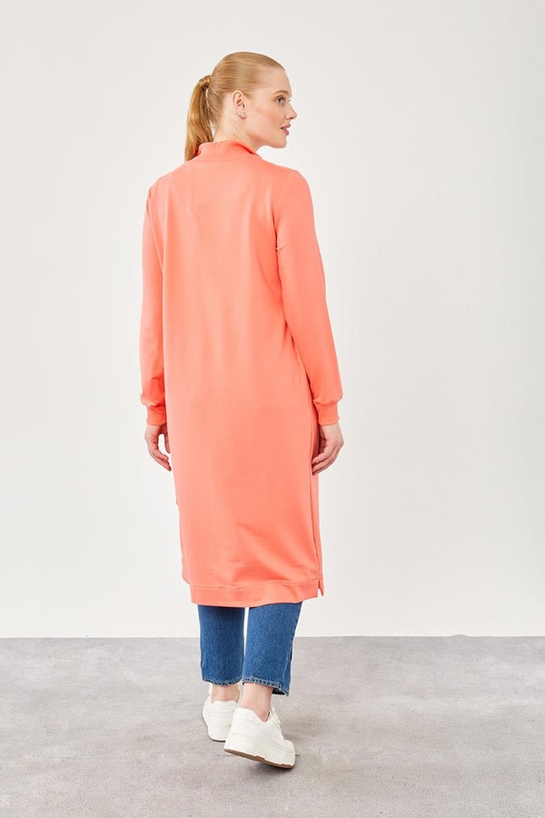 LevidorLevidor Coral Dik Yaka Fermuar Kapamalı Uzun Tunik