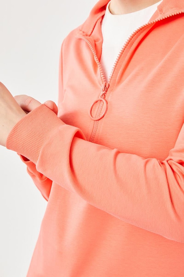 LevidorLevidor Coral Dik Yaka Fermuar Kapamalı Uzun Tunik