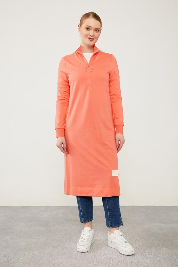 LevidorLevidor Coral Dik Yaka Fermuarlı Penye Elbise