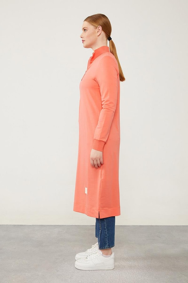 LevidorLevidor Coral Dik Yaka Fermuarlı Penye Elbise