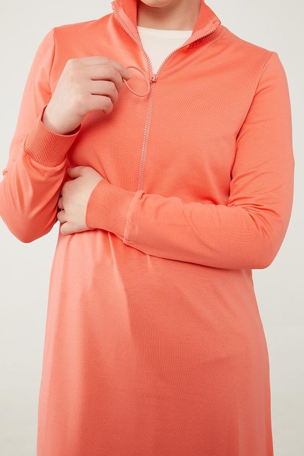 LevidorLevidor Coral Dik Yaka Fermuarlı Penye Elbise