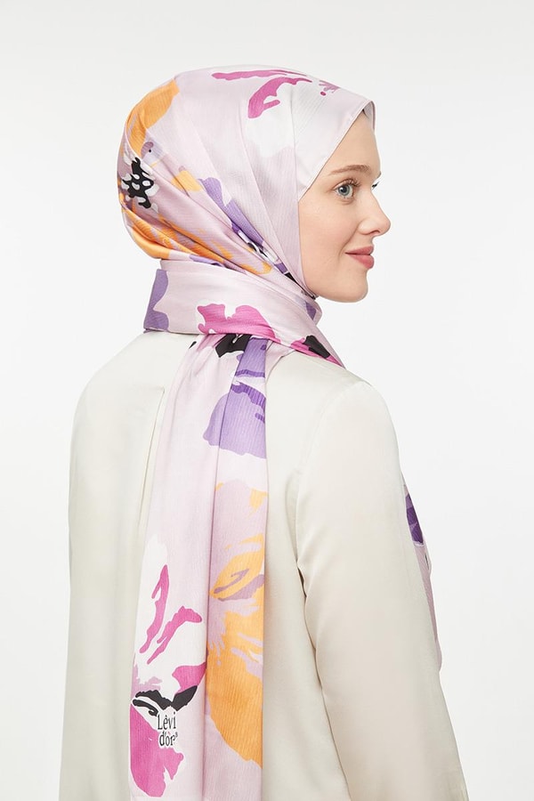 LevidorLevidor Eflatun Çiçek Baskılı Twill Şal