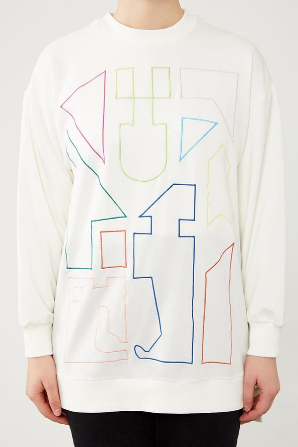 LevidorLevidor Ekru Asimetrik Nakış İşlemeli Sweat