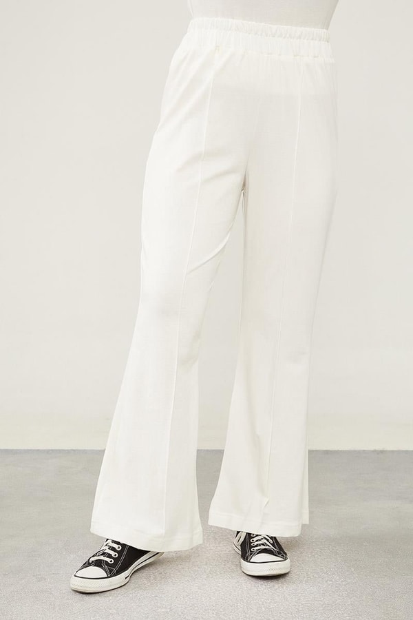 LevidorLevidor Ekru Beli Lastikli Şerit Çizgili Spor Pantolon