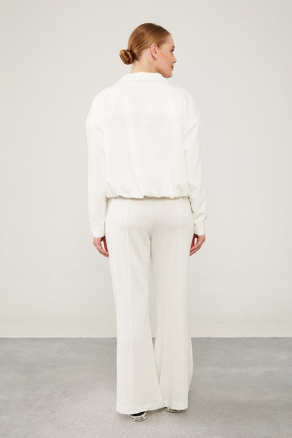 LevidorLevidor Ekru Beli Lastikli Şerit Çizgili Spor Pantolon