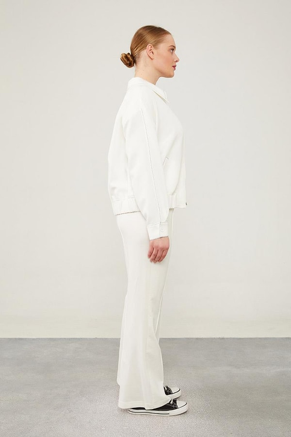 LevidorLevidor Ekru Beli Lastikli Şerit Çizgili Spor Pantolon