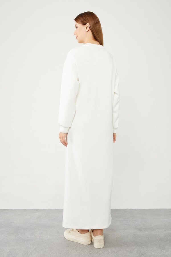 LevidorLevidor Ekru Bisiklet Yaka Kolları Ribanalı Elbise