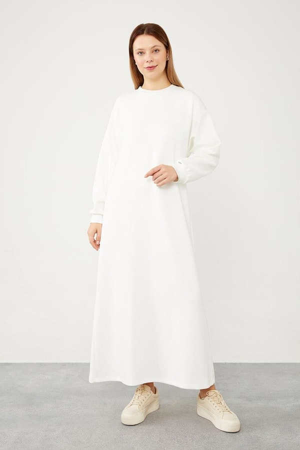 LevidorLevidor Ekru Bisiklet Yaka Kolları Ribanalı Elbise