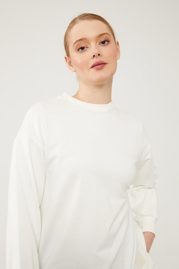 LevidorLevidor Ekru Bisiklet Yaka Ribanalı Basic Sweat