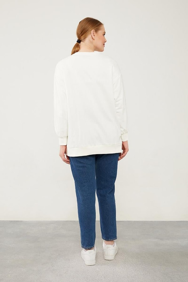 LevidorLevidor Ekru Bisiklet Yaka Ribanalı Basic Sweat