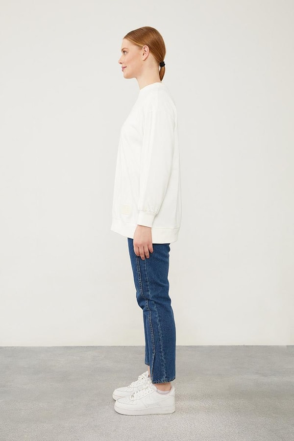 LevidorLevidor Ekru Bisiklet Yaka Ribanalı Basic Sweat