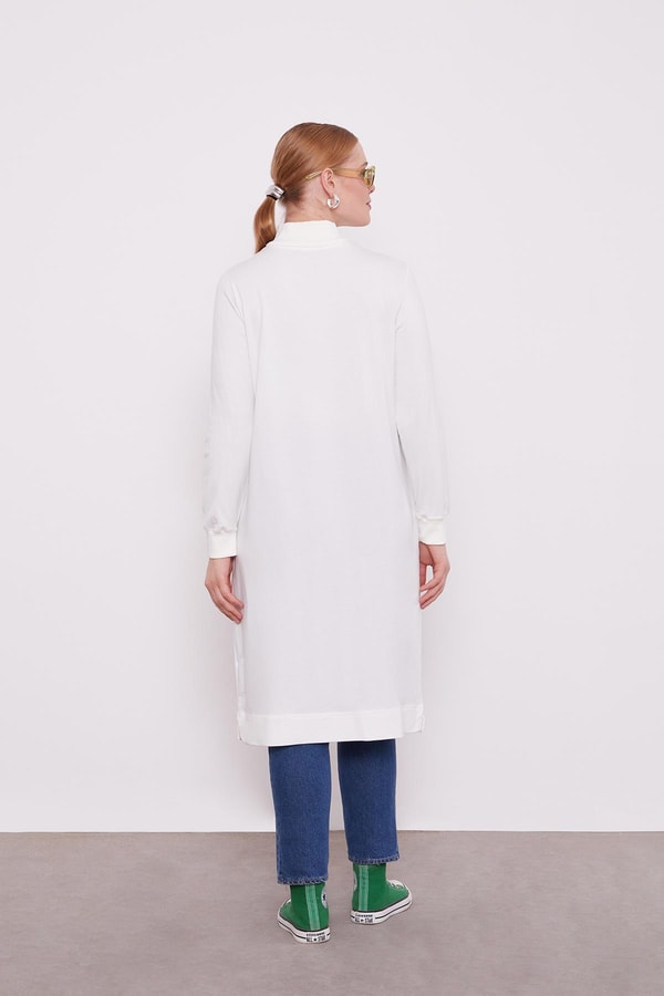 LevidorLevidor Ekru Dik Yaka Fermuar Kapamalı Uzun Tunik
