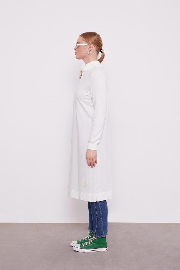 LevidorLevidor Ekru Dik Yaka Fermuar Kapamalı Uzun Tunik