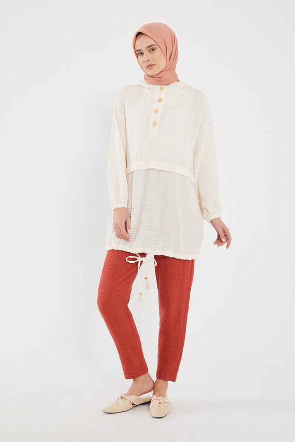 LevidorLevidor Ekru Kapşonlu Muslin Spor Takım