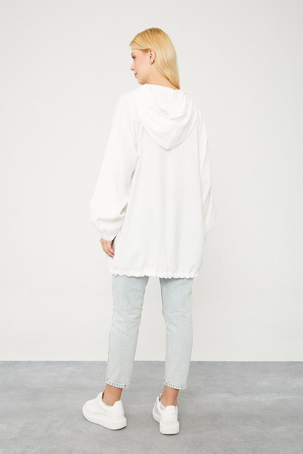 LevidorLevidor Ekru Kapüşonlu Tril Kumaş Kap