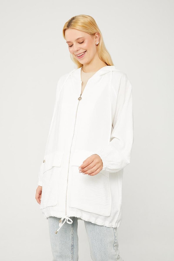 LevidorLevidor Ekru Kapüşonlu Tril Kumaş Kap