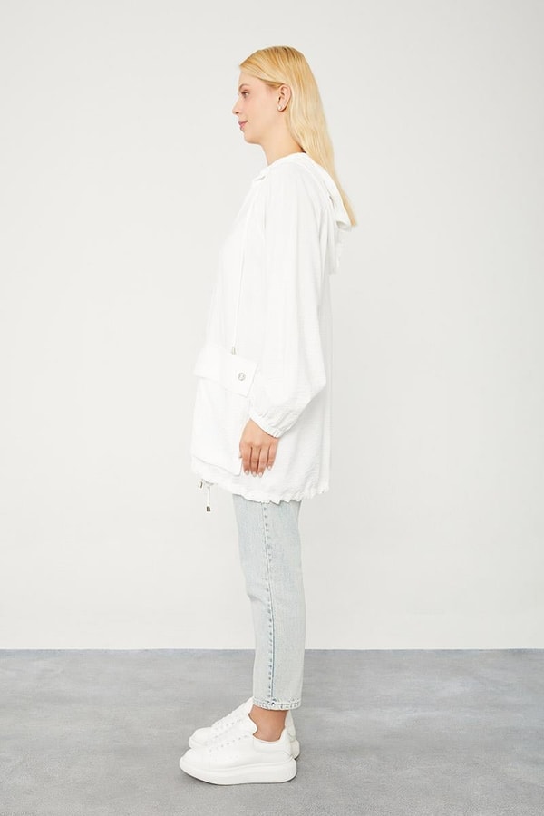 LevidorLevidor Ekru Kapüşonlu Tril Kumaş Kap