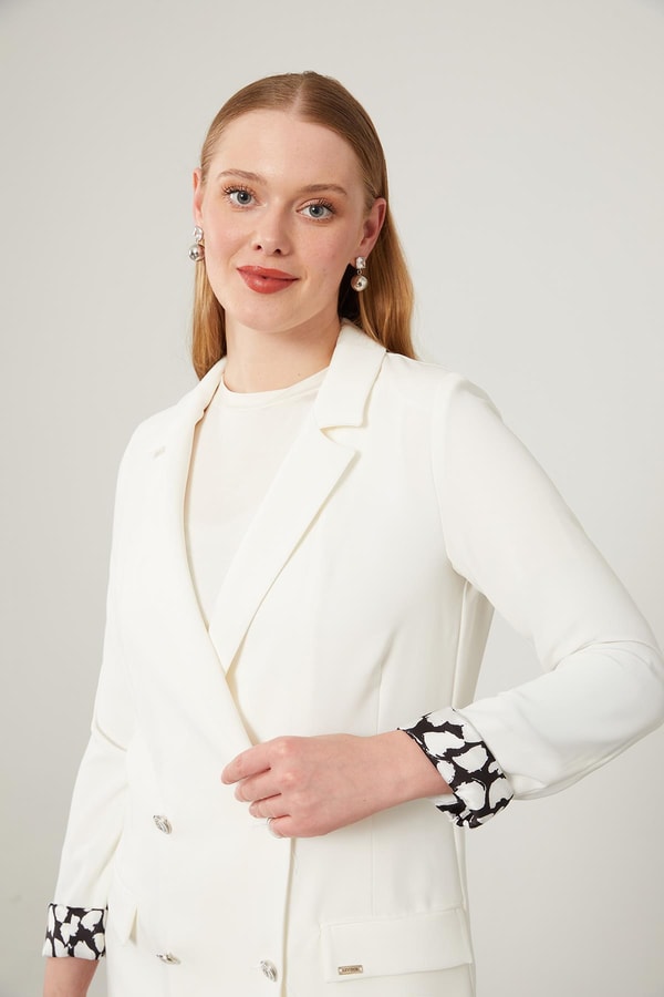 LevidorLevidor Ekru Kol Ağzı Desenli Kruvaze Ceket