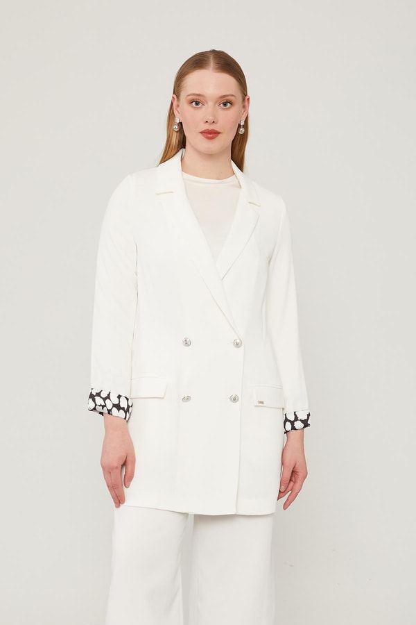 LevidorLevidor Ekru Kol Ağzı Desenli Kruvaze Ceket