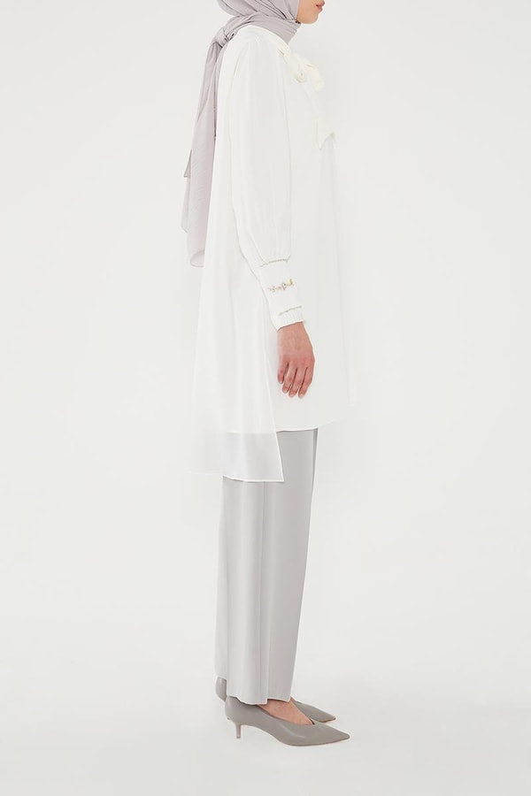 LevidorLevidor Ekru Kol Ucu Pliseli Tunik