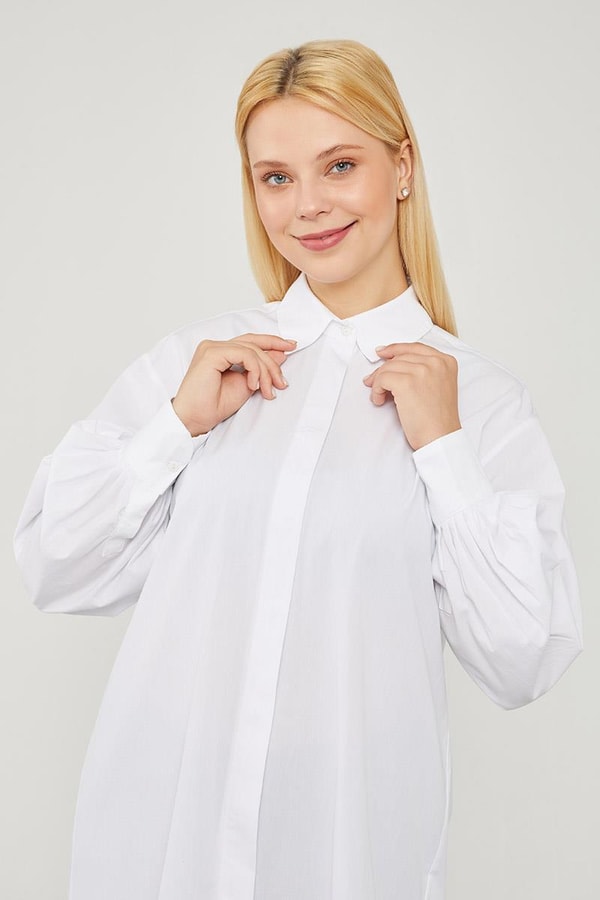 LevidorLevidor Ekru Oversize Balon Kol Poplin Gömlek