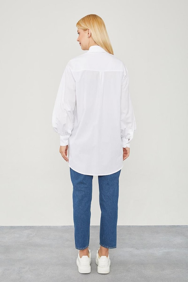 LevidorLevidor Ekru Oversize Balon Kol Poplin Gömlek