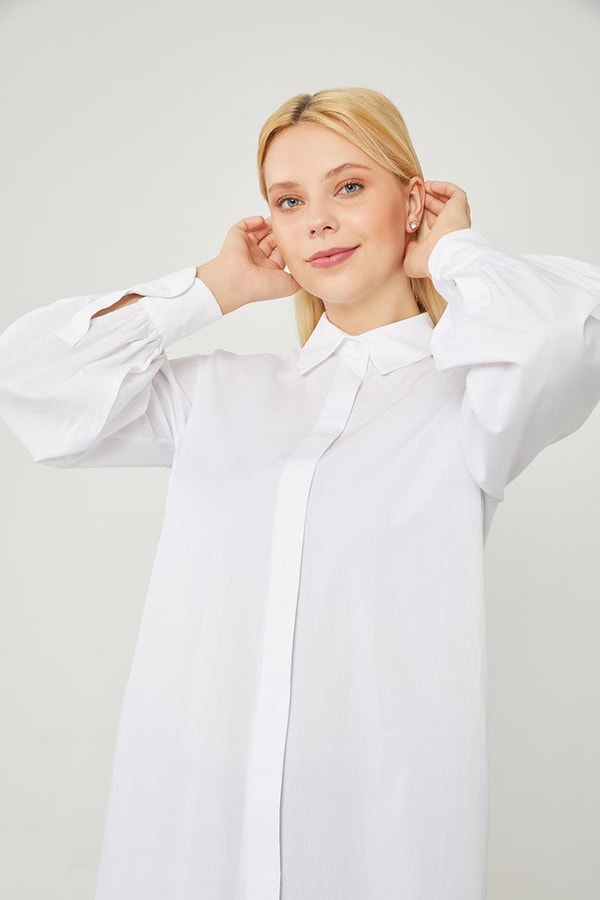 LevidorLevidor Ekru Oversize Balon Kol Poplin Gömlek