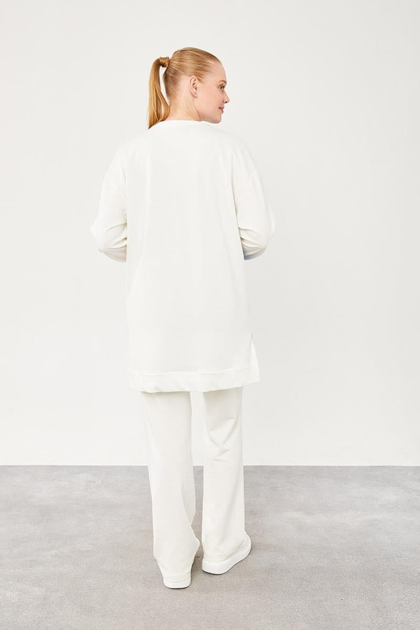 LevidorLevidor Ekru-Saks Yazı Detaylı Çift Renk Sweat Takım