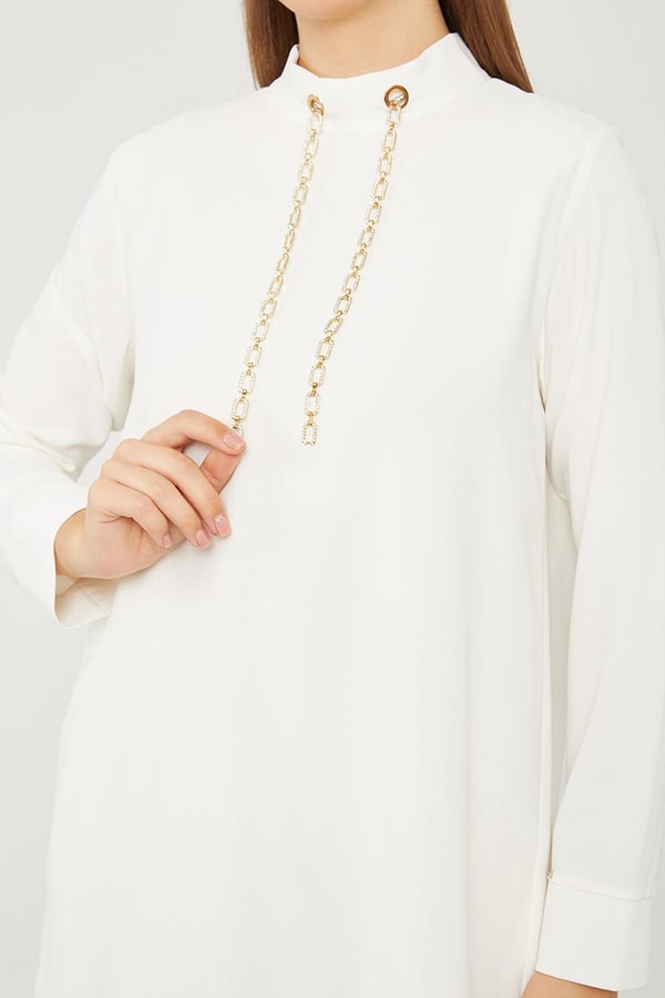 LevidorLevidor Ekru Taş Zincir Aksesuarlı İkili Takım