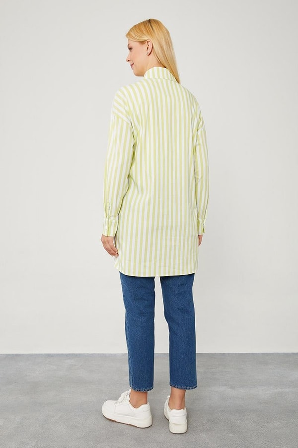 LevidorLevidor Fıstık Yeşili Çizgili Poplin Kumaş Karışımlı Sweat