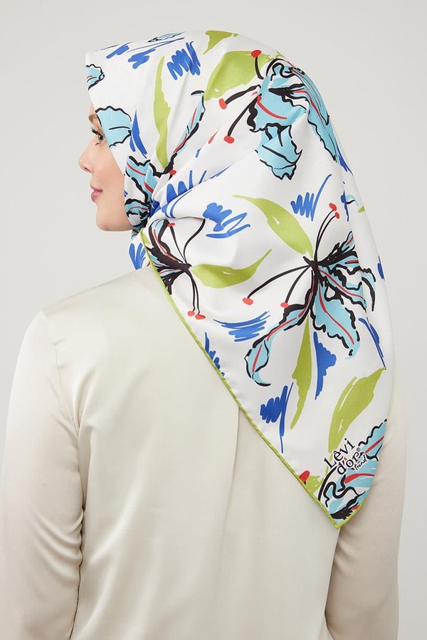 LevidorLevidor Fıstık Yeşili Yaprak Desen Twill Eşarp