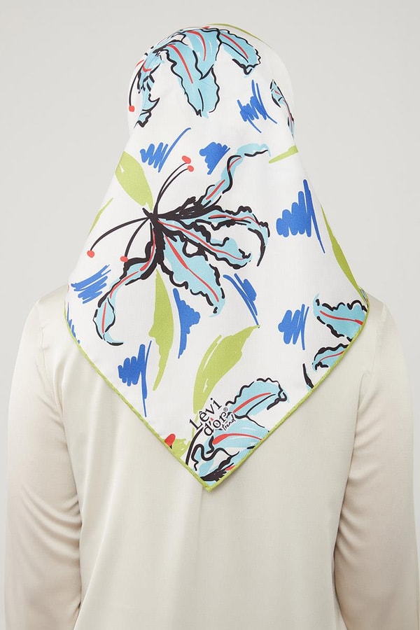 LevidorLevidor Fıstık Yeşili Yaprak Desen Twill Eşarp