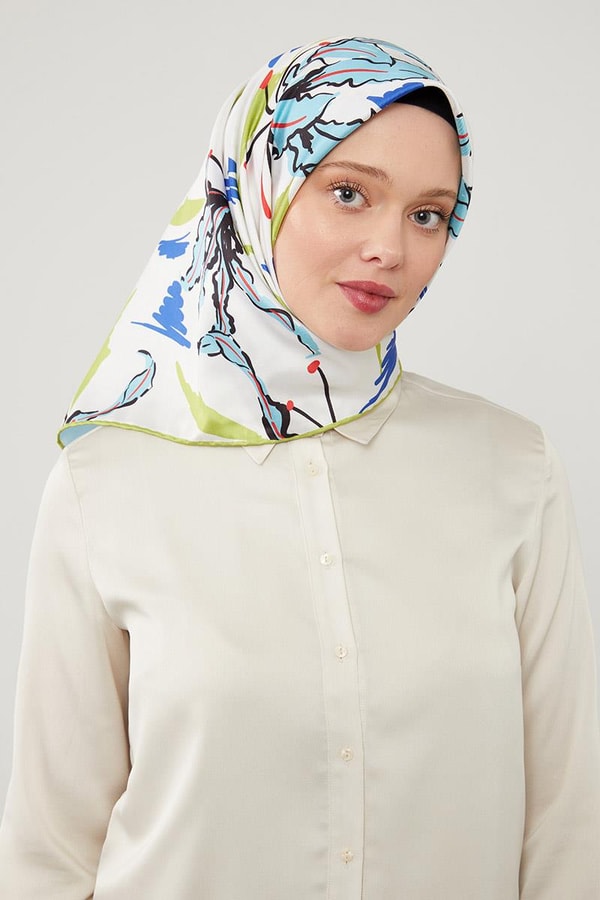 LevidorLevidor Fıstık Yeşili Yaprak Desen Twill Eşarp