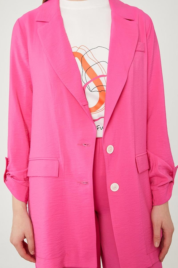 LevidorLevidor Fuşya Baskılı İçlikli Geniş Paça Pantolonlu Ceket Takım