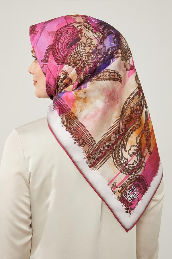 LevidorLevidor Fuşya Batik Etnik Baskılı Trend Twill Eşarp