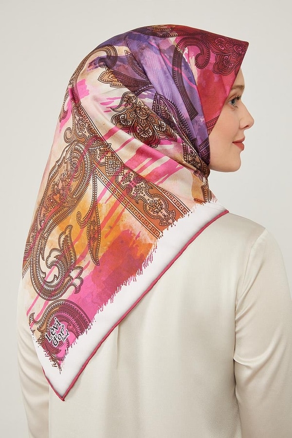 LevidorLevidor Fuşya Batik Etnik Baskılı Trend Twill Eşarp