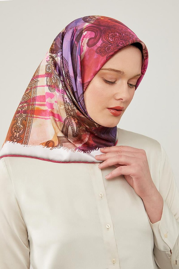 LevidorLevidor Fuşya Batik Etnik Baskılı Trend Twill Eşarp