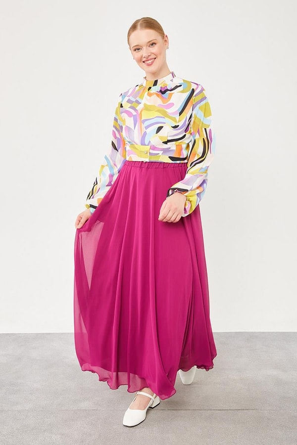 LevidorLevidor Fuşya Beli Lastikli Kloş Etek