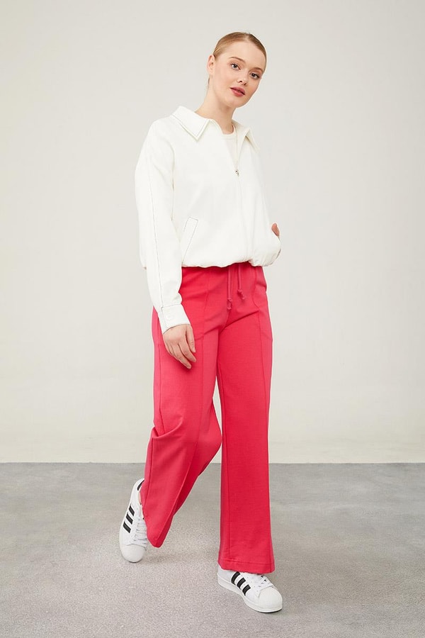 LevidorLevidor Fuşya Beli Lastikli Kuşgözü Detaylı Pantolon