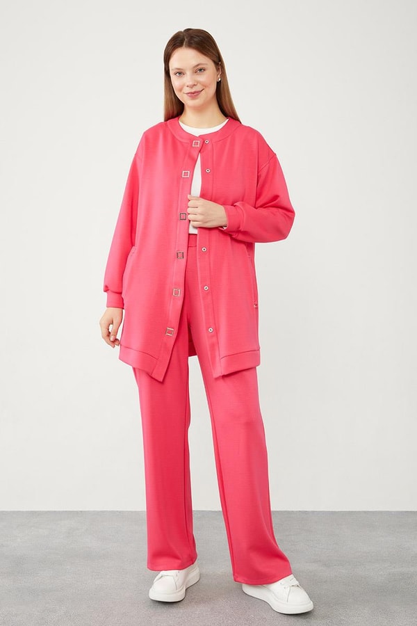 LevidorLevidor Fuşya Bisiklet Yaka Cepli Penye Pantolonlu Spor Takım