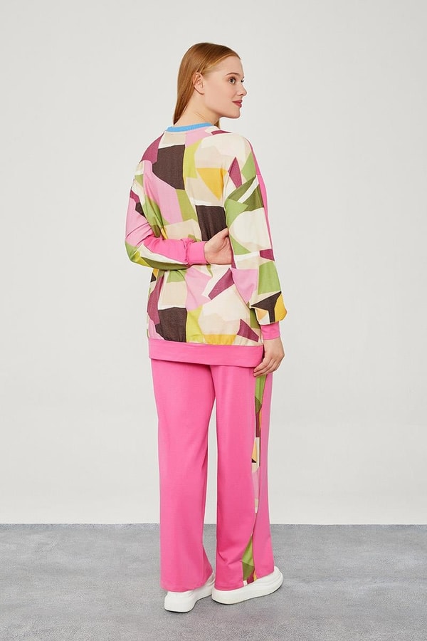 LevidorLevidor Fuşya Bisiklet Yaka Geometrik Desen Spor Takım