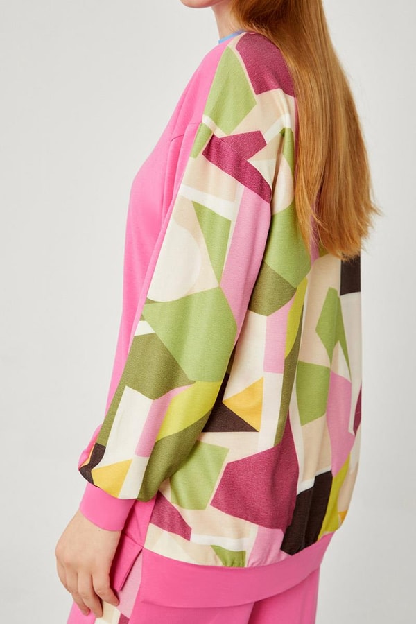 LevidorLevidor Fuşya Bisiklet Yaka Geometrik Desen Spor Takım