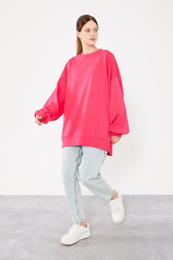 LevidorLevidor Fuşya Bisiklet Yaka Oversize Sweat