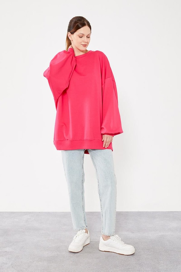 LevidorLevidor Fuşya Bisiklet Yaka Oversize Sweat