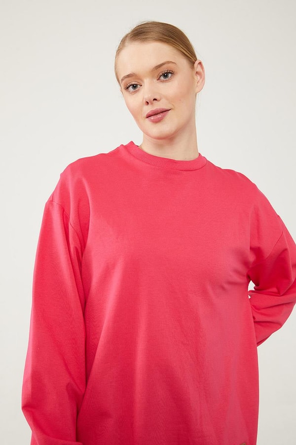 LevidorLevidor Fuşya Bisiklet Yaka Ribanalı Basic Sweat