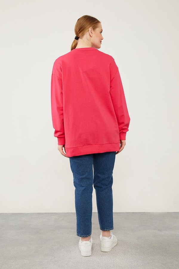 LevidorLevidor Fuşya Bisiklet Yaka Ribanalı Basic Sweat